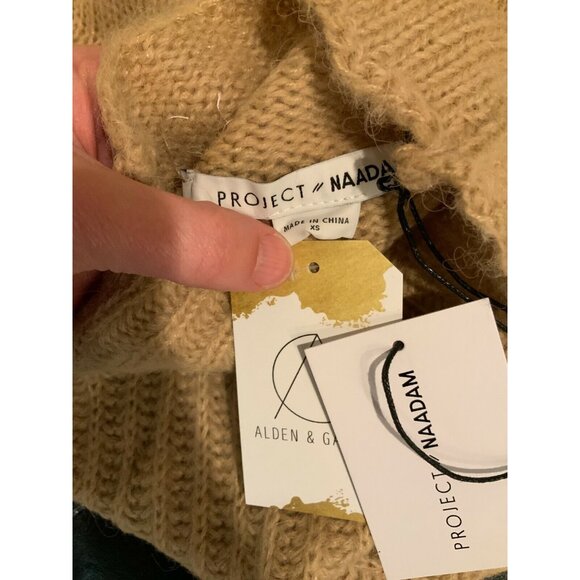 Project Naadam Camel Open Knit Turtleneck Sweater/Short Poncho, Size XS, NWT! - Picture 9 of 10